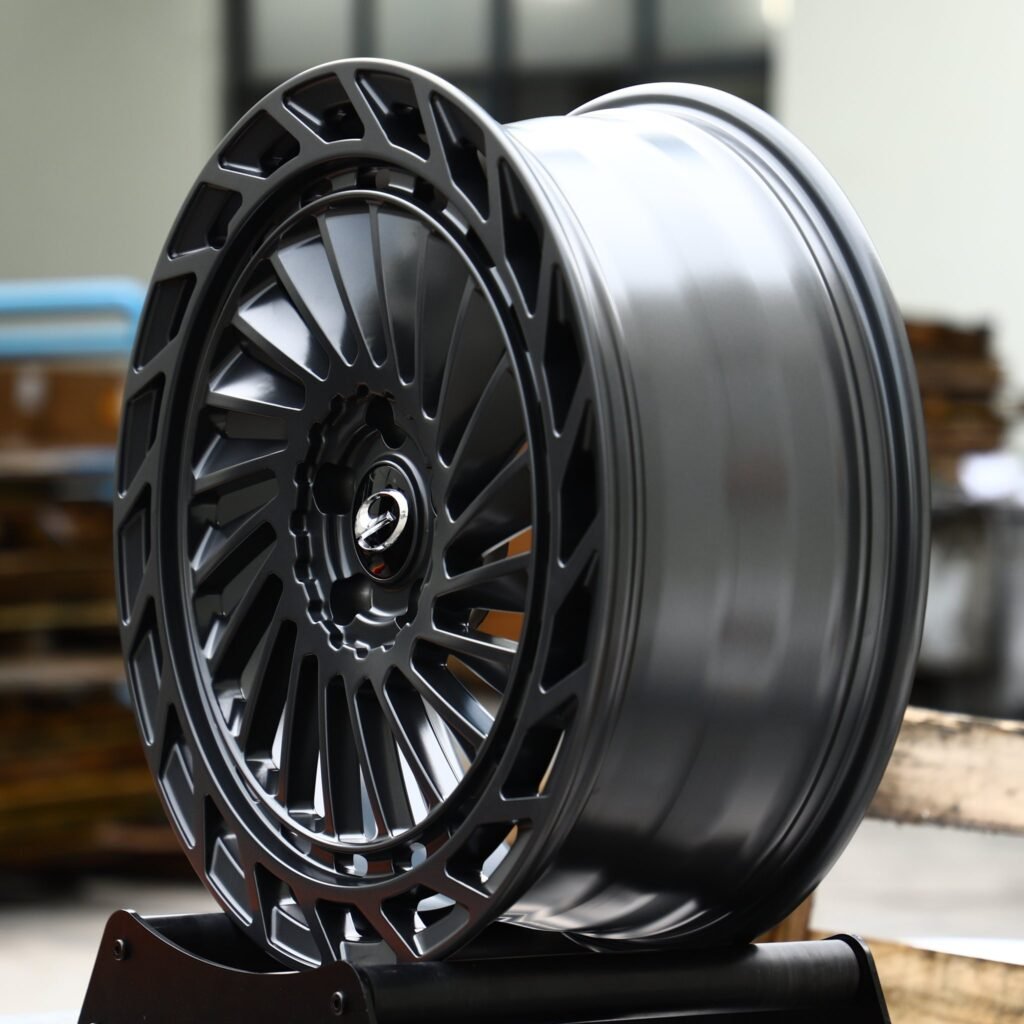 5x114.3 wheels – Satin Black Multi-Spoke Toothed Ring (Lexus OEM-Style), side view