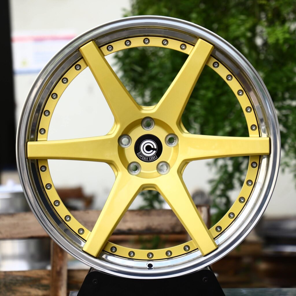 Lexus RX wheels – 2-Piece Gold 6-Spoke Riveted Polished Lip, front view