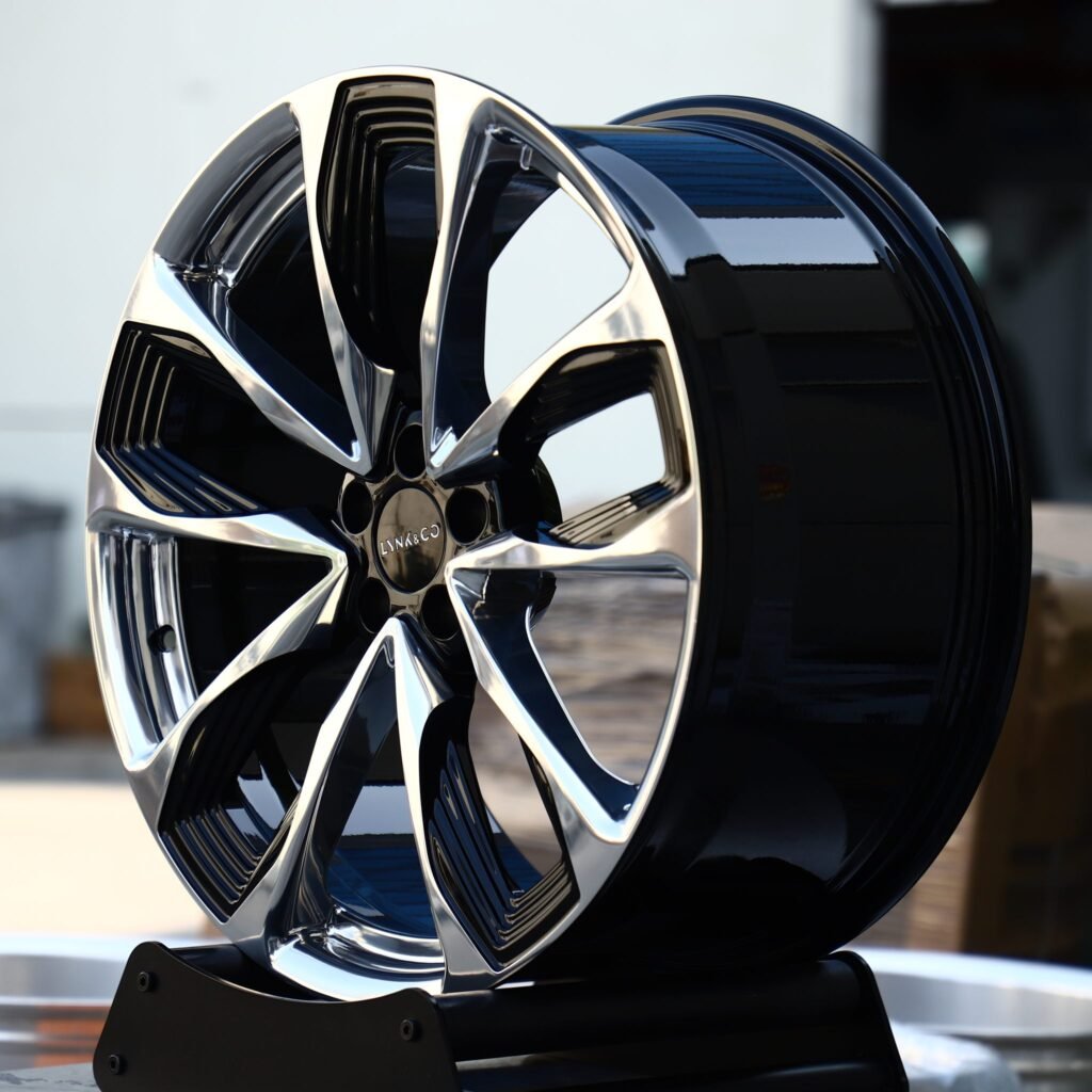 5x108 wheels – Gloss Black Machined 5 Split V-Spoke (Lynk & Co OEM-Style), side view