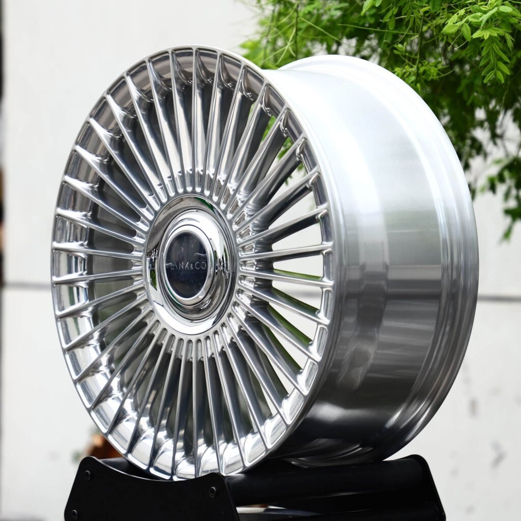 5x108 wheels – Polished Multi-Spoke Floating Cap (Lynk & Co OEM-Style), side view