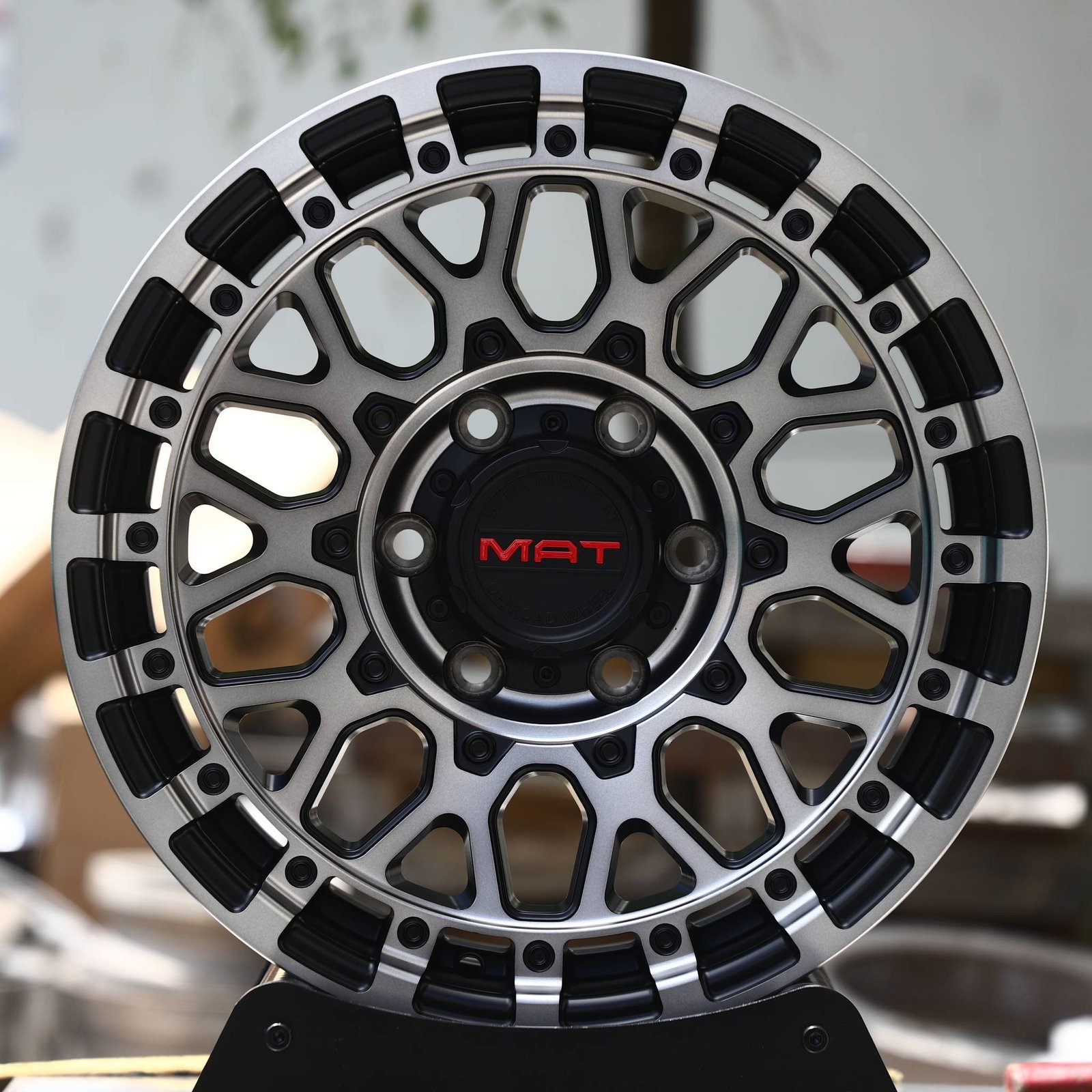 Toyota Tacoma wheels – Black / Machined Mesh (MAT-Style), front view