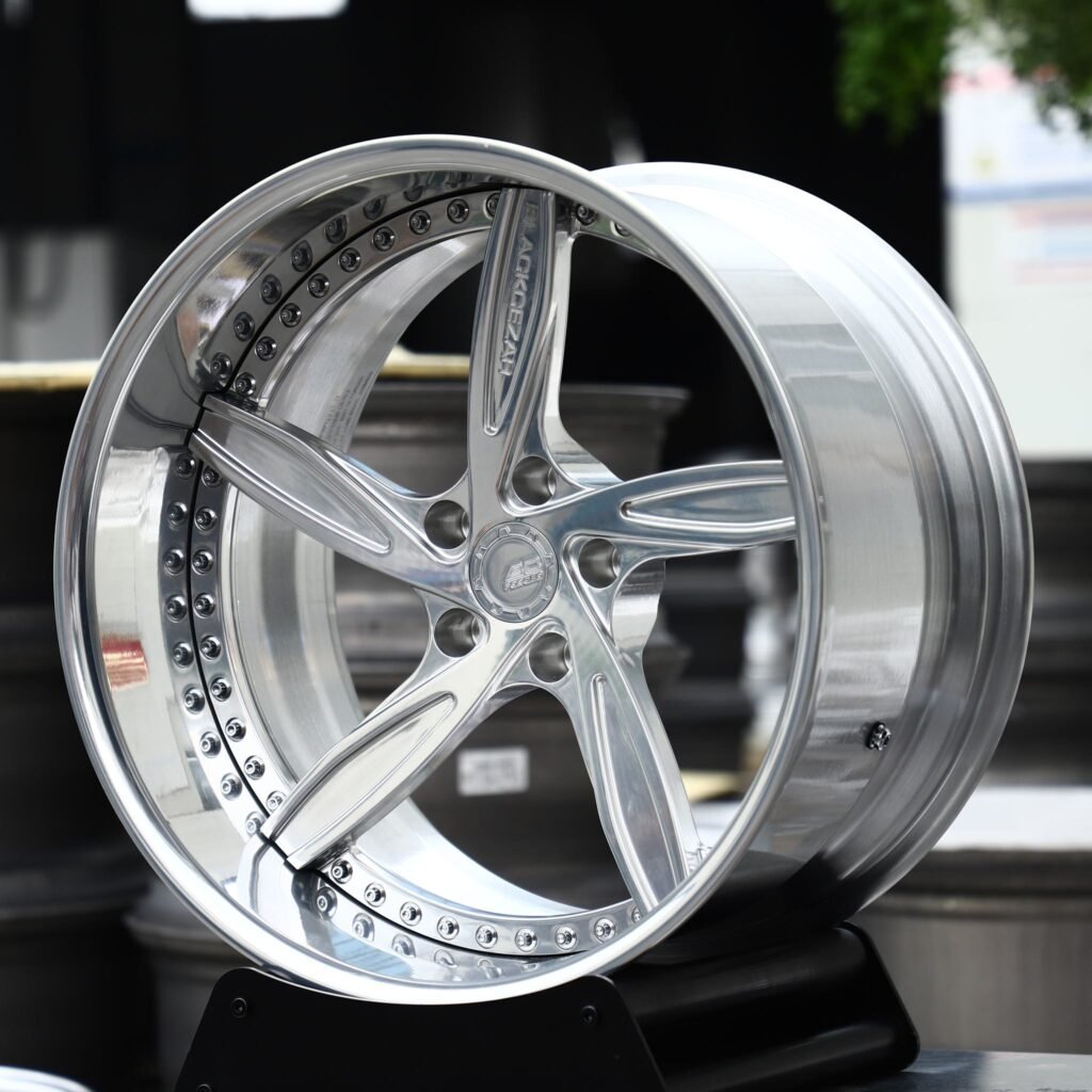 BMW 5 Series wheels – Brushed Silver 5-Spoke Star 2-Piece Riveted Lip, angled view