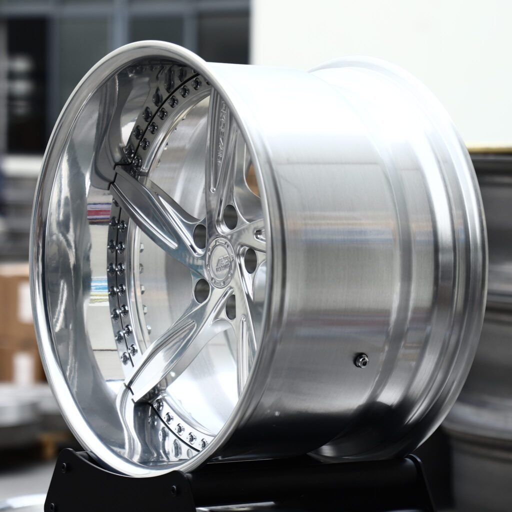 5x112 wheels – Brushed Silver 5-Spoke Star 2-Piece Riveted Lip, side view