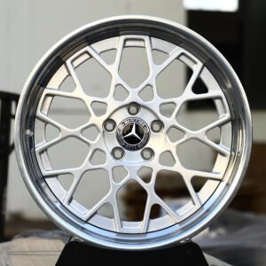 Mercedes-Benz OEM-Style 2-Piece Brushed Silver Web Mesh Polished Lip Forged Wheels – Mercedes C-Class / E-Class Fitment (5-Lug)