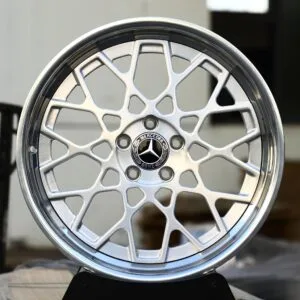 Mercedes-Benz OEM-Style 2-Piece Brushed Silver Web Mesh Polished Lip Forged Wheels – Mercedes C-Class / E-Class Fitment (5-Lug)