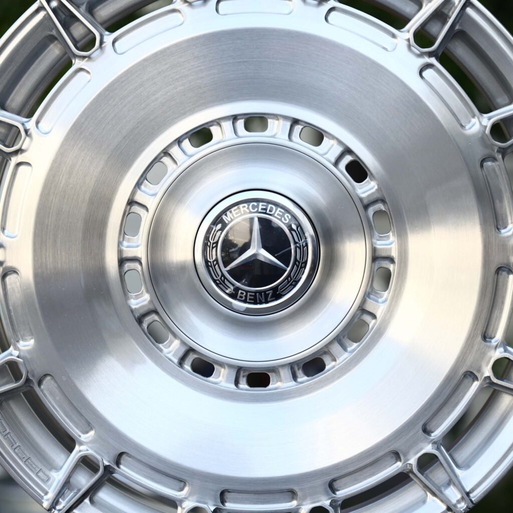 5x112 wheels – Brushed Silver Slotted Disc (Mercedes-Benz OEM-Style), side view