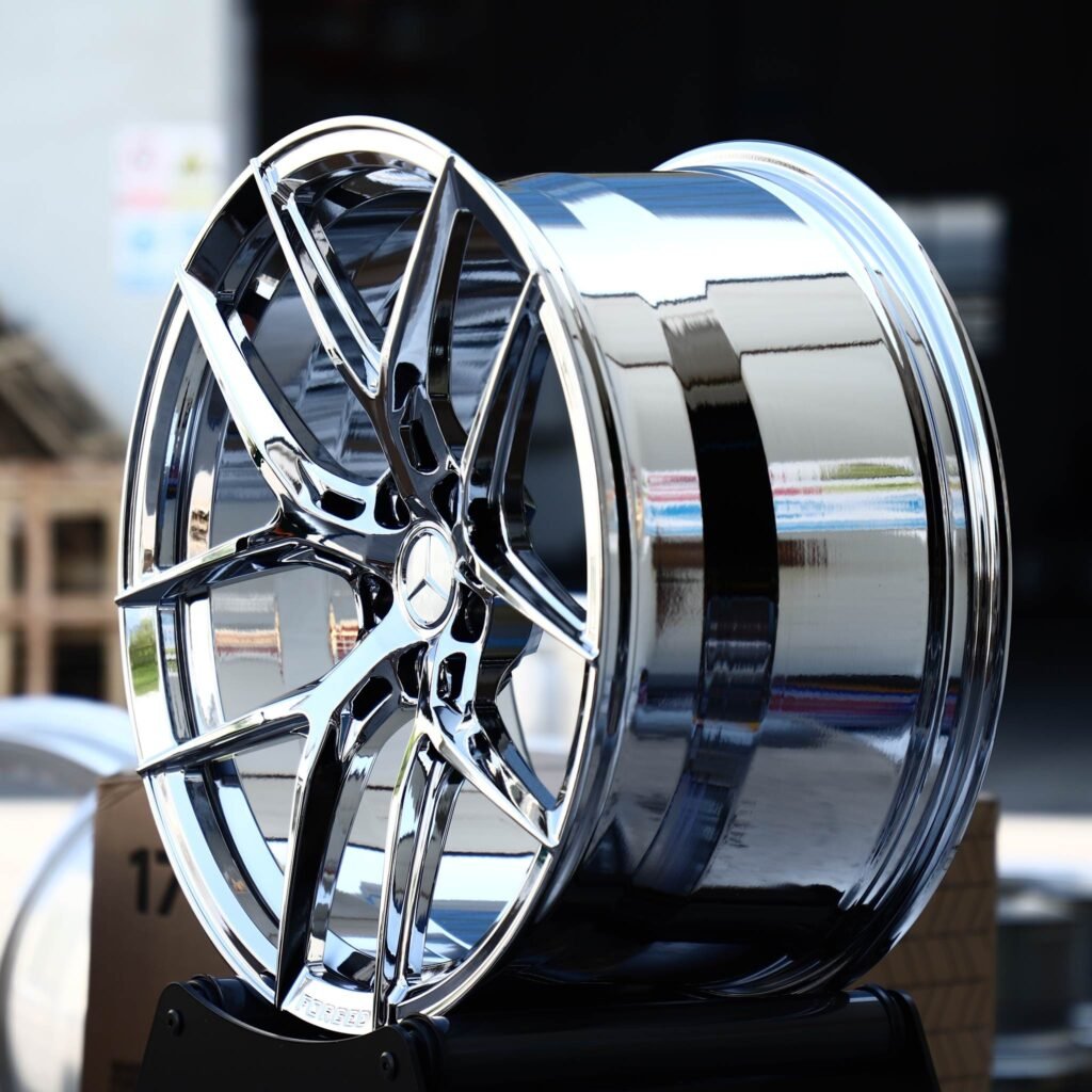 Mercedes-Benz S-Class wheels – Chrome 5 Y-Spoke Concave (Mercedes-Benz OEM-Style), angled view