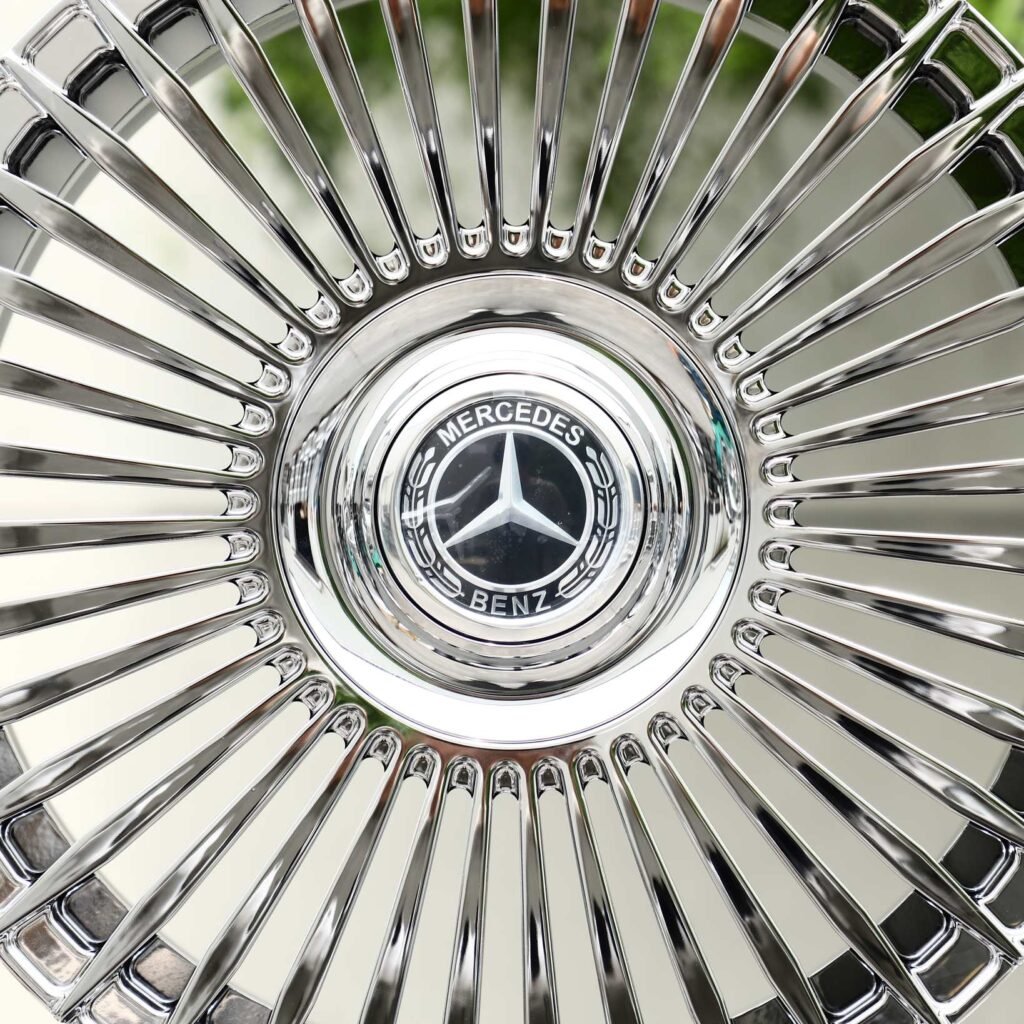 5x112 wheels – Chrome Multi-Spoke Deep Lip Floating Cap (Mercedes-Benz OEM-Style), side view