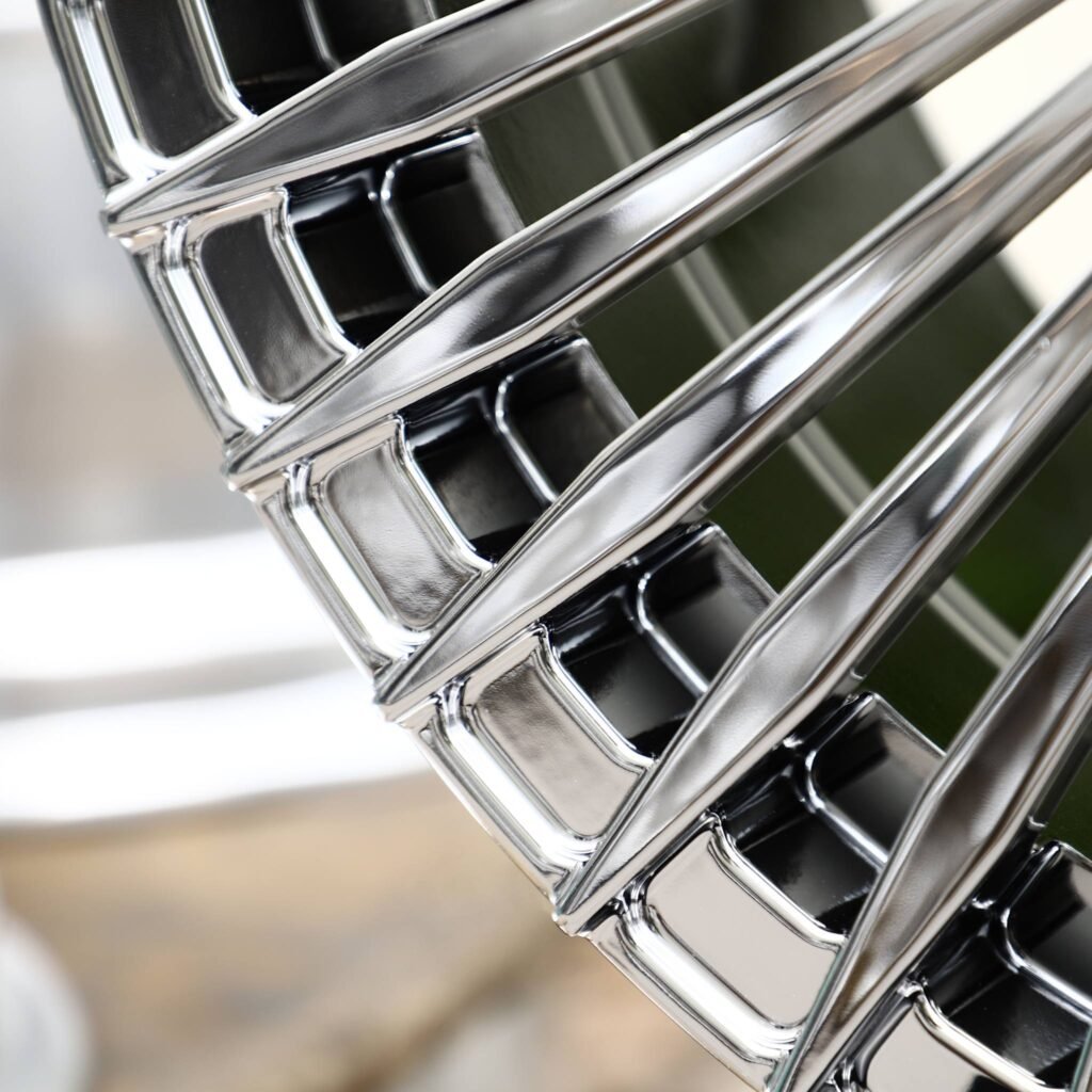Mercedes-Benz E-Class W213 wheels – Chrome Multi-Spoke Deep Lip Floating Cap (Mercedes-Benz OEM-Style), lip and barrel detail