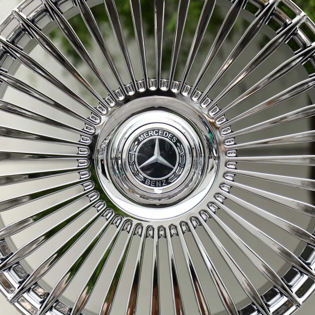 5x130 wheels – Chrome Multi-Spoke Full-Face Floating Cap (Mercedes-Benz OEM-Style), side view
