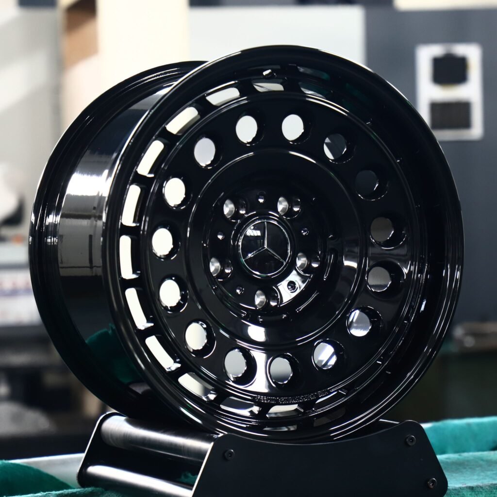 Mercedes GLS wheels – Gloss Black Hole Disc Windowed Ring (Mercedes-Benz OEM-Style), angled view