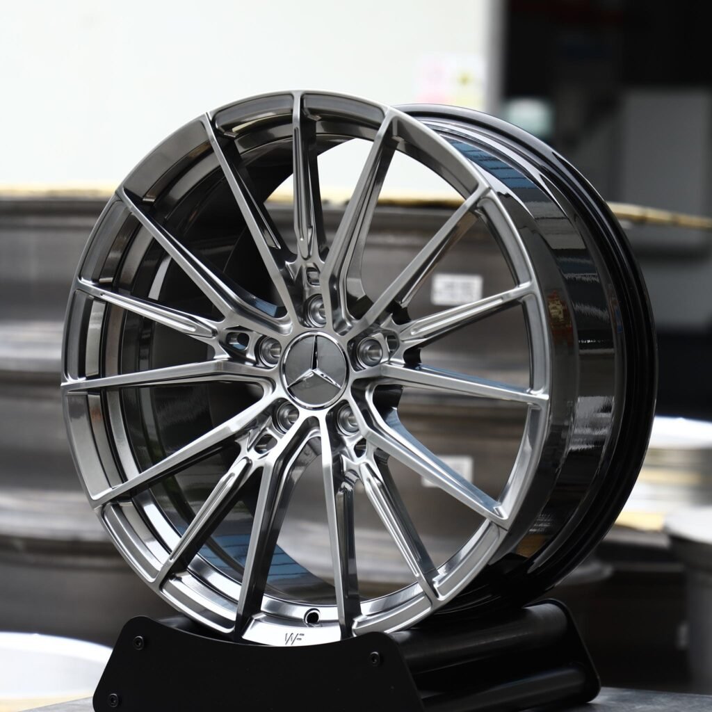 Mercedes-Benz GLS wheels – Metallic Gray Machined 15-Spoke (Mercedes-Benz OEM-Style), angled view