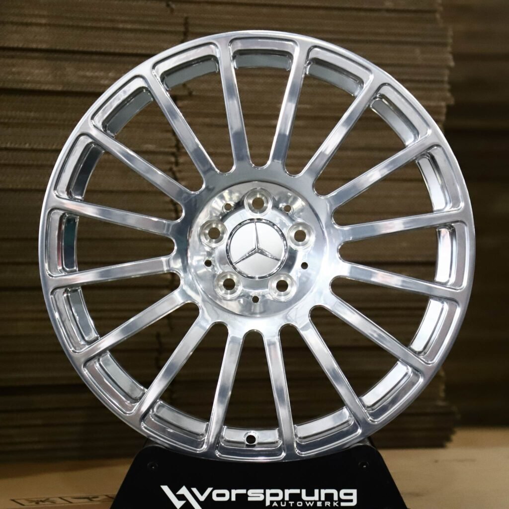 Mercedes CLA wheels – Polished 15-Spoke (Mercedes-Benz OEM-Style), front view