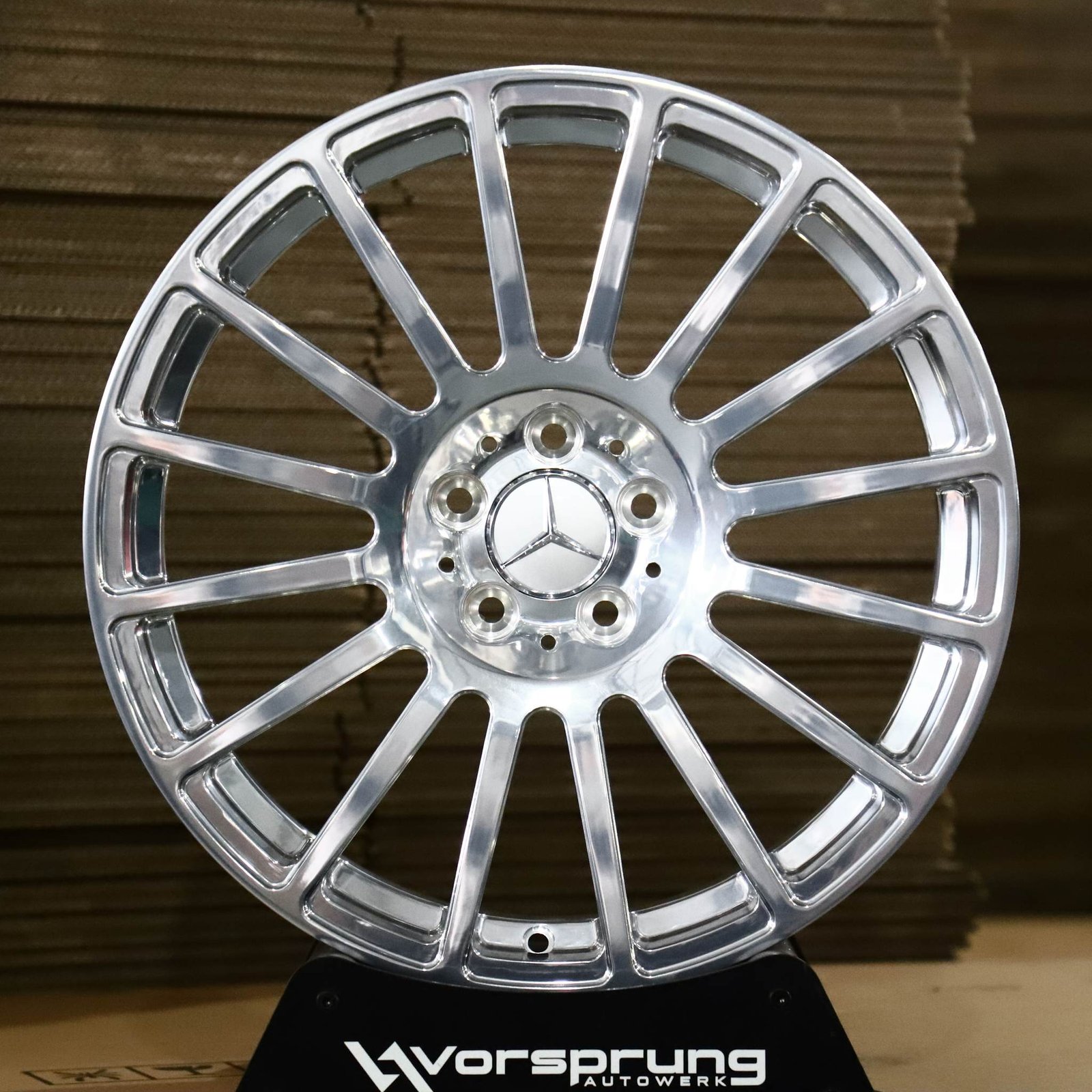 Mercedes CLA wheels – Polished 15-Spoke (Mercedes-Benz OEM-Style), front view