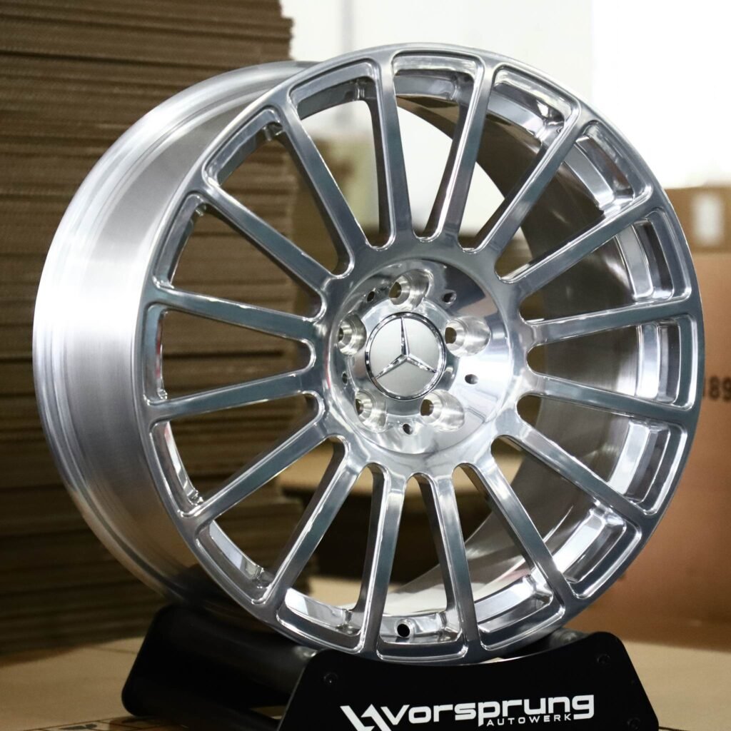 Mercedes A-Class wheels – Polished 15-Spoke (Mercedes-Benz OEM-Style), angled view