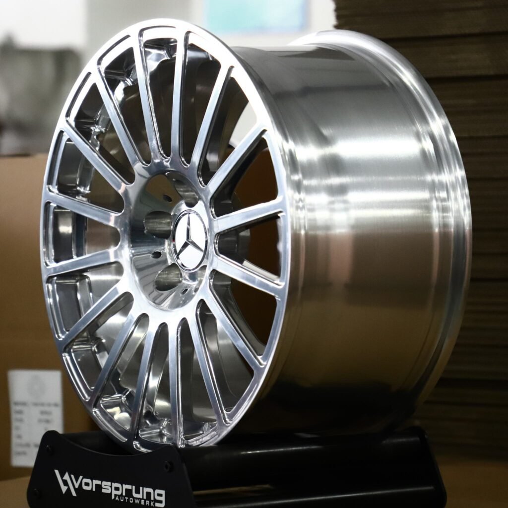 5x112 wheels – Polished 15-Spoke (Mercedes-Benz OEM-Style), side view