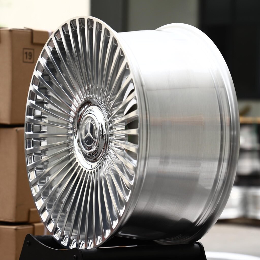Mercedes-Benz S-Class wheels – Polished Multi-Spoke Floating Cap (Mercedes-Benz OEM-Style), angled view