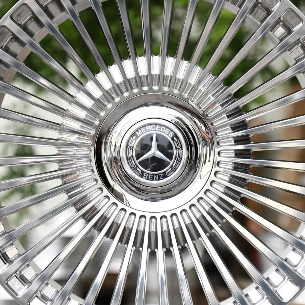 5x130 wheels – Polished Multi-Spoke Floating Cap (Mercedes-Benz OEM-Style), side view