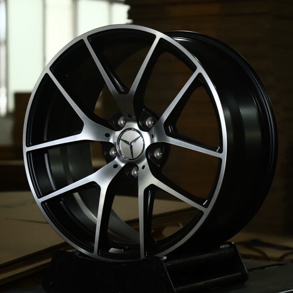 Mercedes CLS wheels – Satin Black Machined 5 Y-Spoke (Mercedes-Benz OEM-Style), angled view