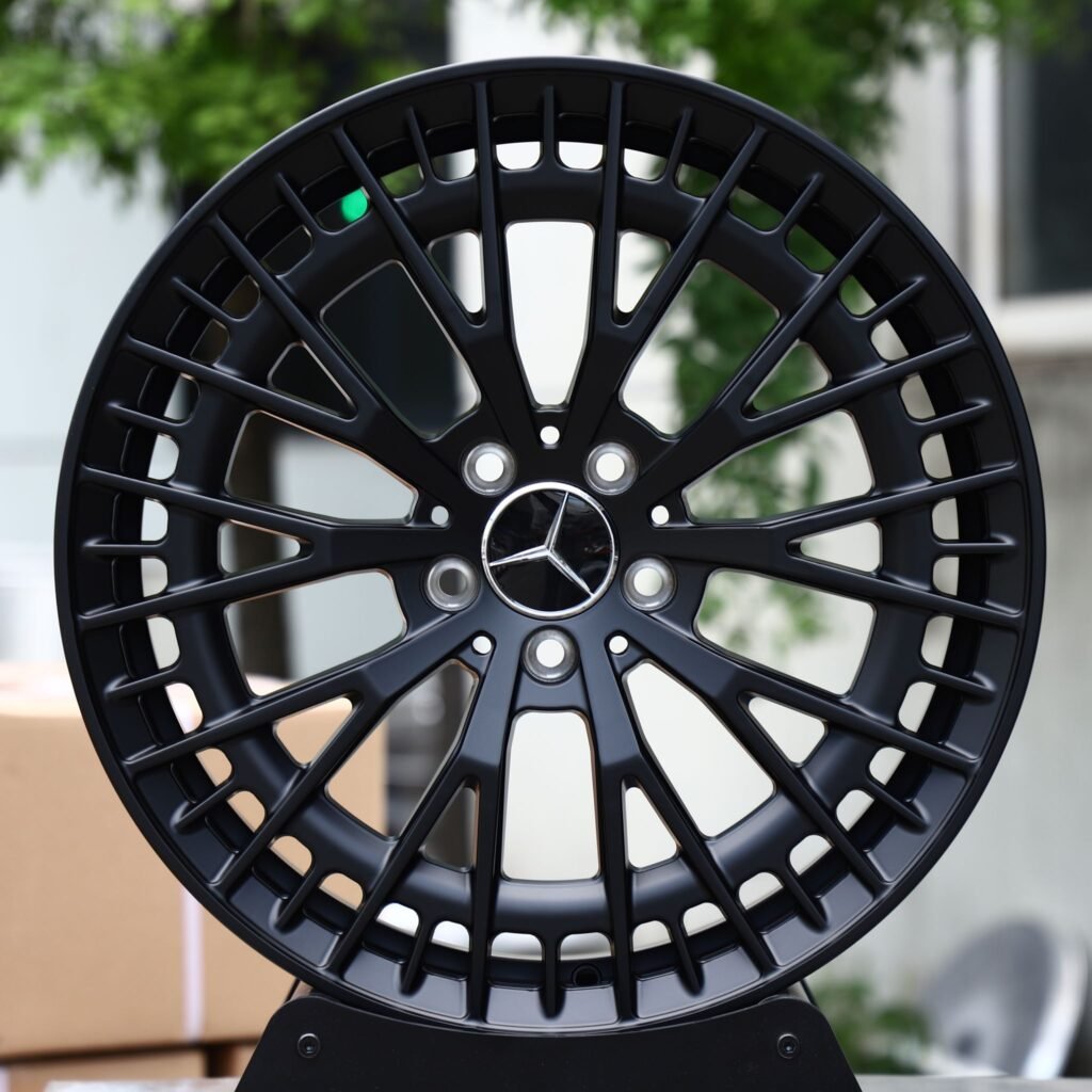 Mercedes-Benz E-Class W213 wheels – Satin Black Multi-Spoke Mesh Windowed Ring (Mercedes-Benz OEM-Style), front view