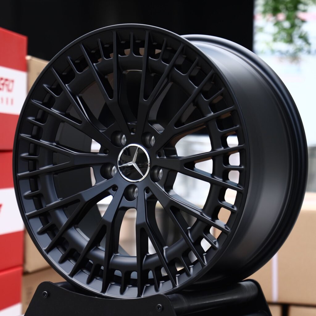 Mercedes-Benz C-Class W206 wheels – Satin Black Multi-Spoke Mesh Windowed Ring (Mercedes-Benz OEM-Style), angled view