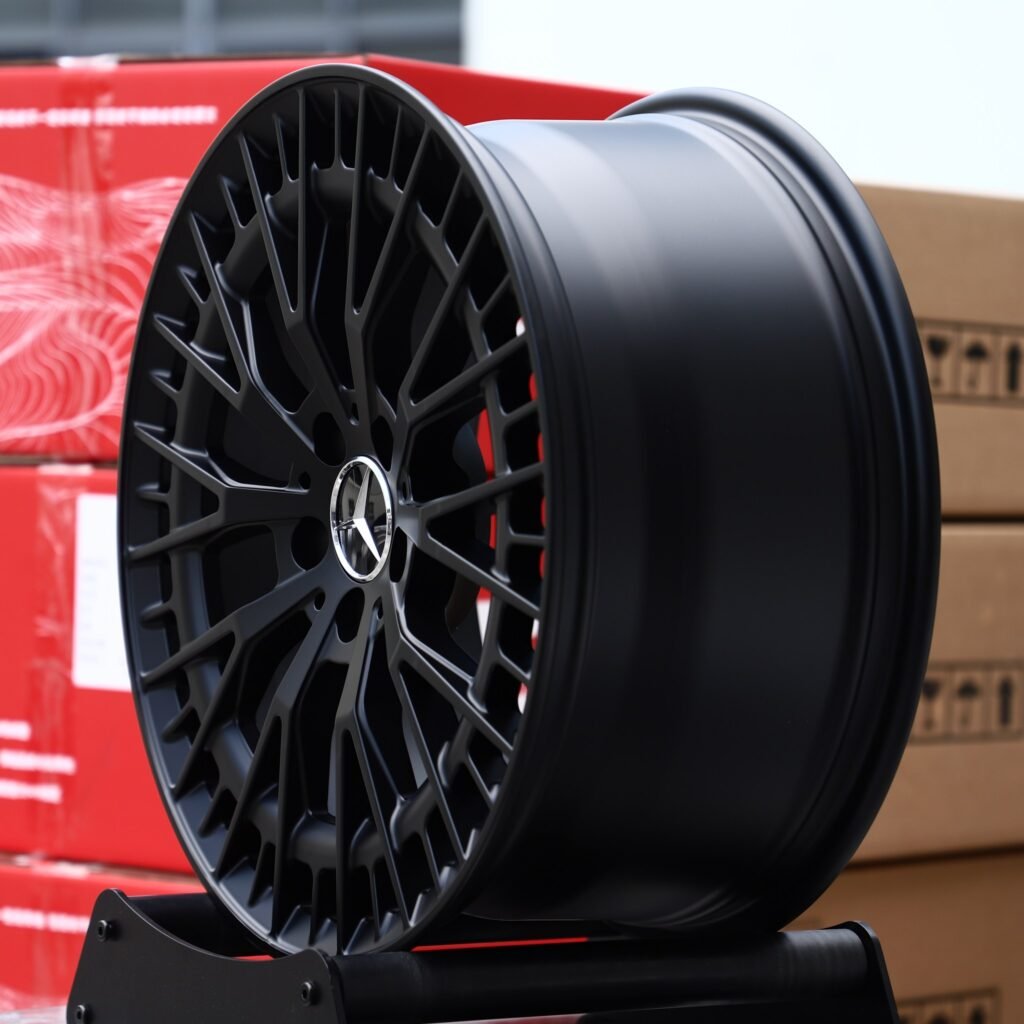 5x112 wheels – Satin Black Multi-Spoke Mesh Windowed Ring (Mercedes-Benz OEM-Style), side view