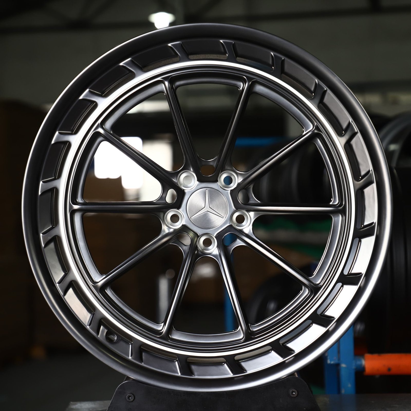 Mercedes GLC wheels – Transparent Gray Brushed 10-Spoke Windowed Ring (Mercedes-Benz OEM-Style), front view
