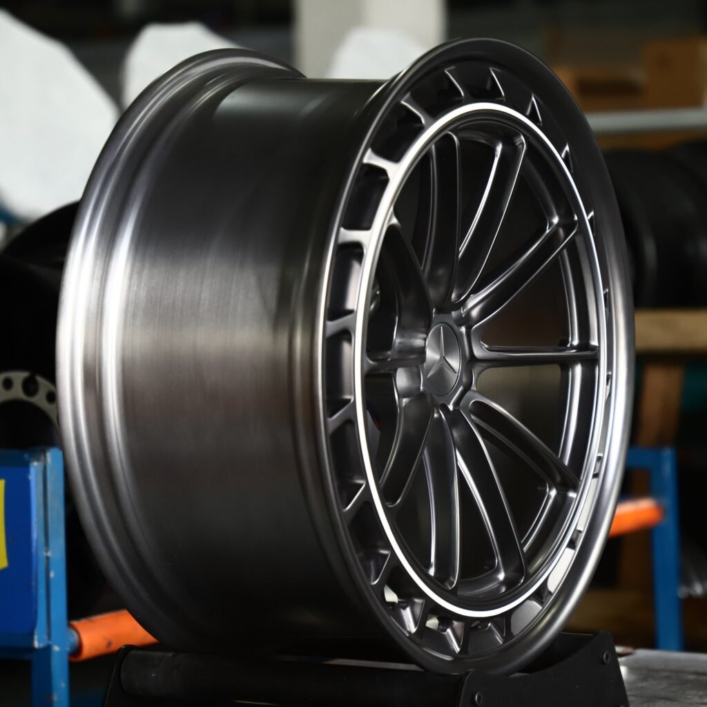5x112 wheels – Transparent Gray Brushed 10-Spoke Windowed Ring (Mercedes-Benz OEM-Style), side view