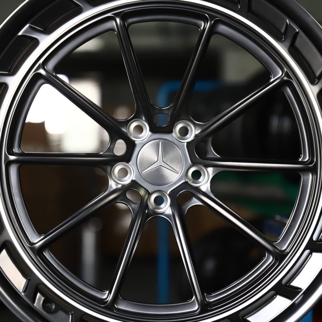 Mercedes-Benz C-Class W206 wheels – Transparent Gray Brushed 10-Spoke Windowed Ring (Mercedes-Benz OEM-Style), lip and barrel detail