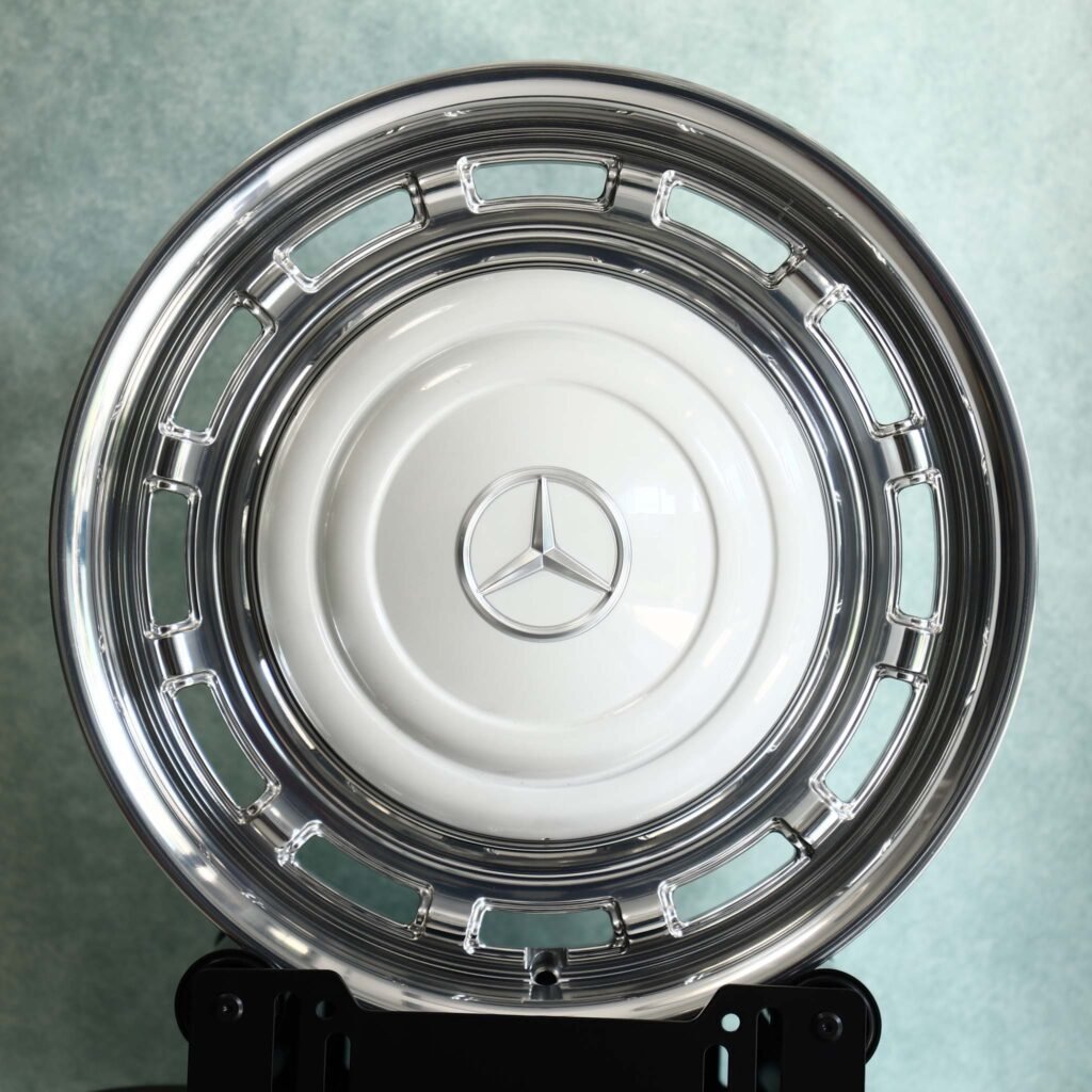 Mercedes-Benz S-Class wheels – White / Polished Slotted Disc Deep Lip (Mercedes-Benz OEM-Style), front view