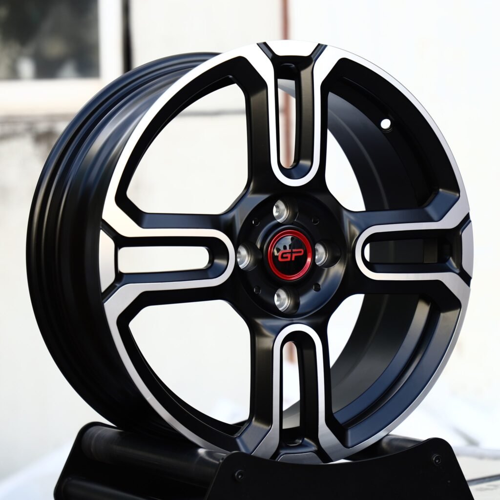 Mini Clubman wheels – Satin Black Machined Twin 4-Spoke (Mini OEM-Style), angled view