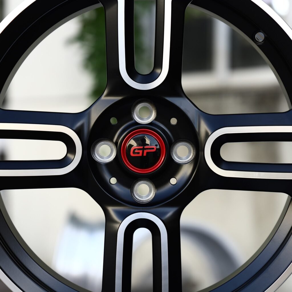 Mini Cooper wheels – Satin Black Machined Twin 4-Spoke (Mini OEM-Style), lip and barrel detail