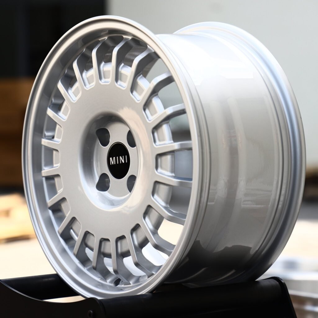 4x100 wheels – Silver Multi-Spoke (Mini OEM-Style), side view