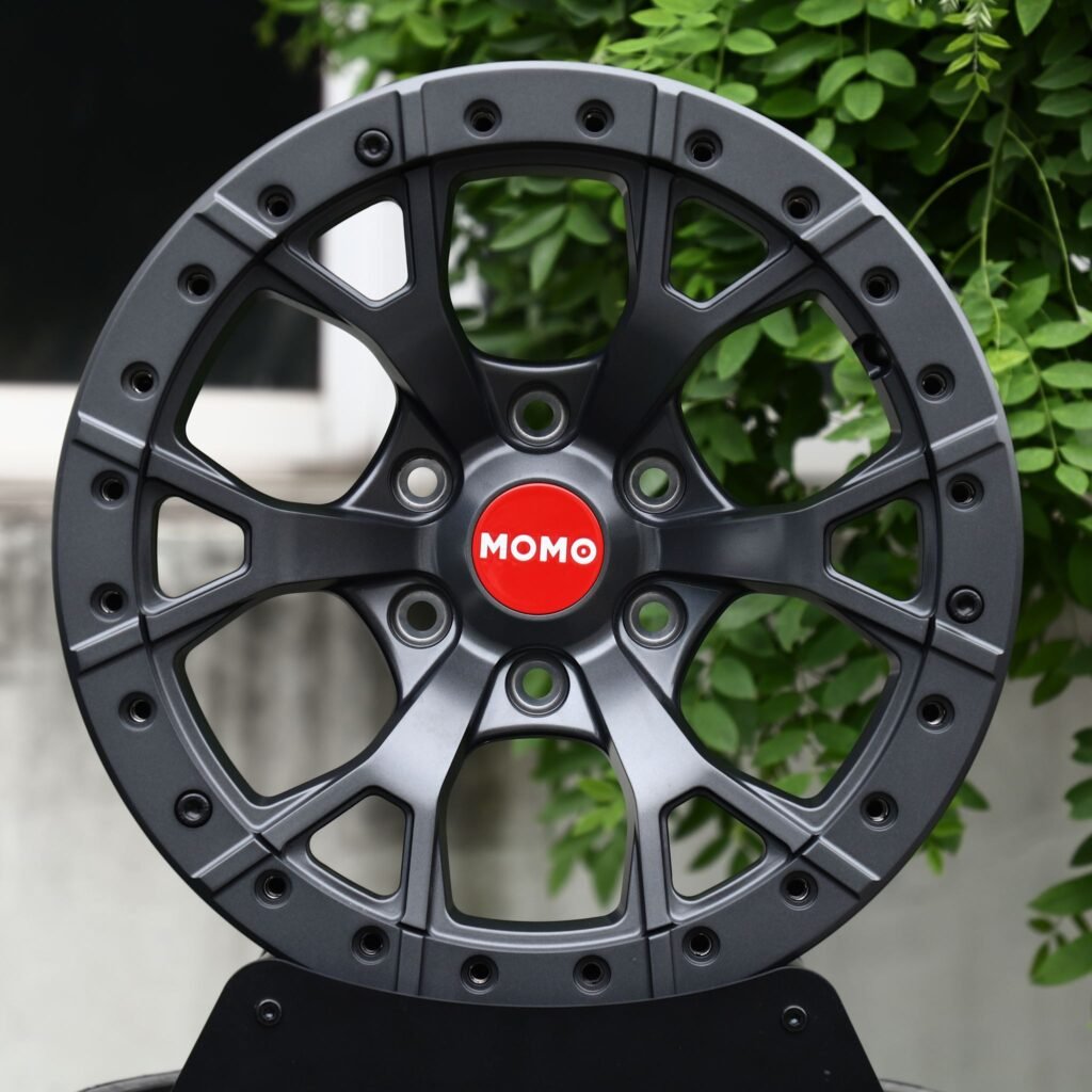 Ford Bronco wheels – Matte Black 5 Split-Spoke Beadlock (Momo-Style), front view