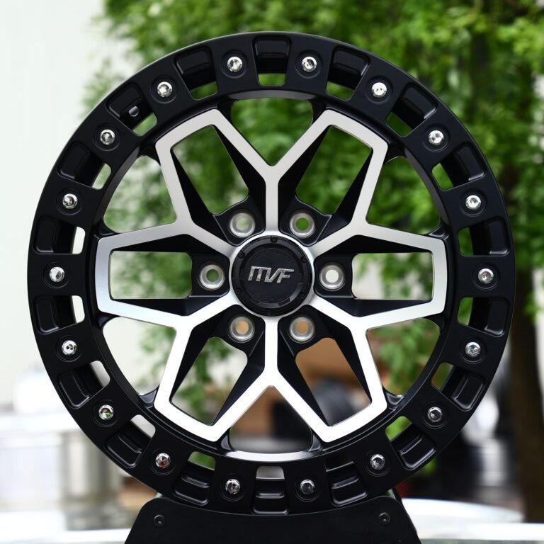 Chevrolet Silverado 1500 wheels – Black Machined Bolted Ring Star-Spoke Beadlock (MVF-Style), front view