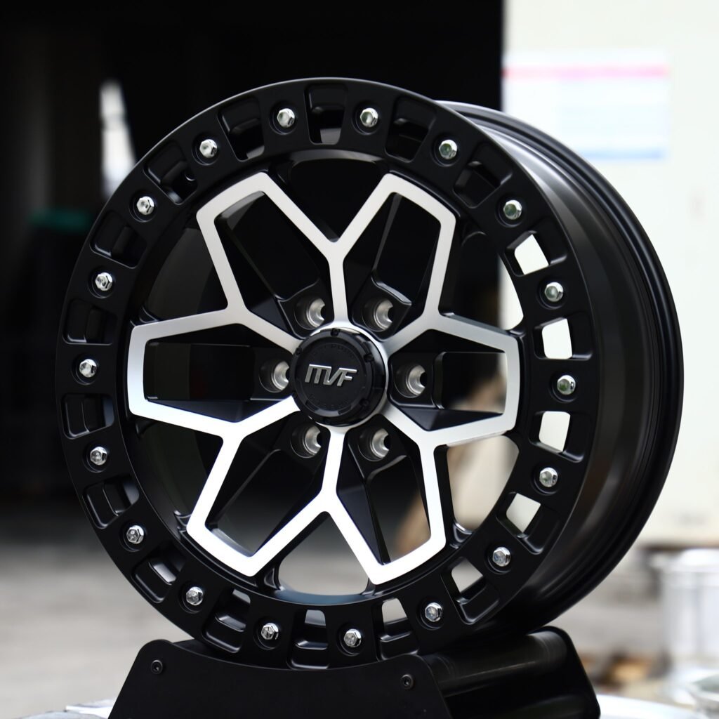 Chevrolet Tahoe wheels – Black Machined Bolted Ring Star-Spoke Beadlock (MVF-Style), angled view
