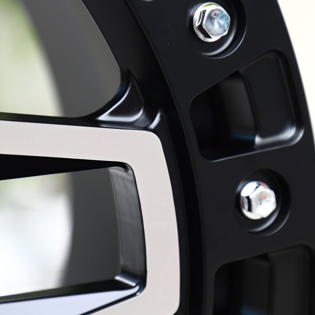 Toyota Tacoma wheels – Black Machined Bolted Ring Star-Spoke Beadlock (MVF-Style), lip and barrel detail