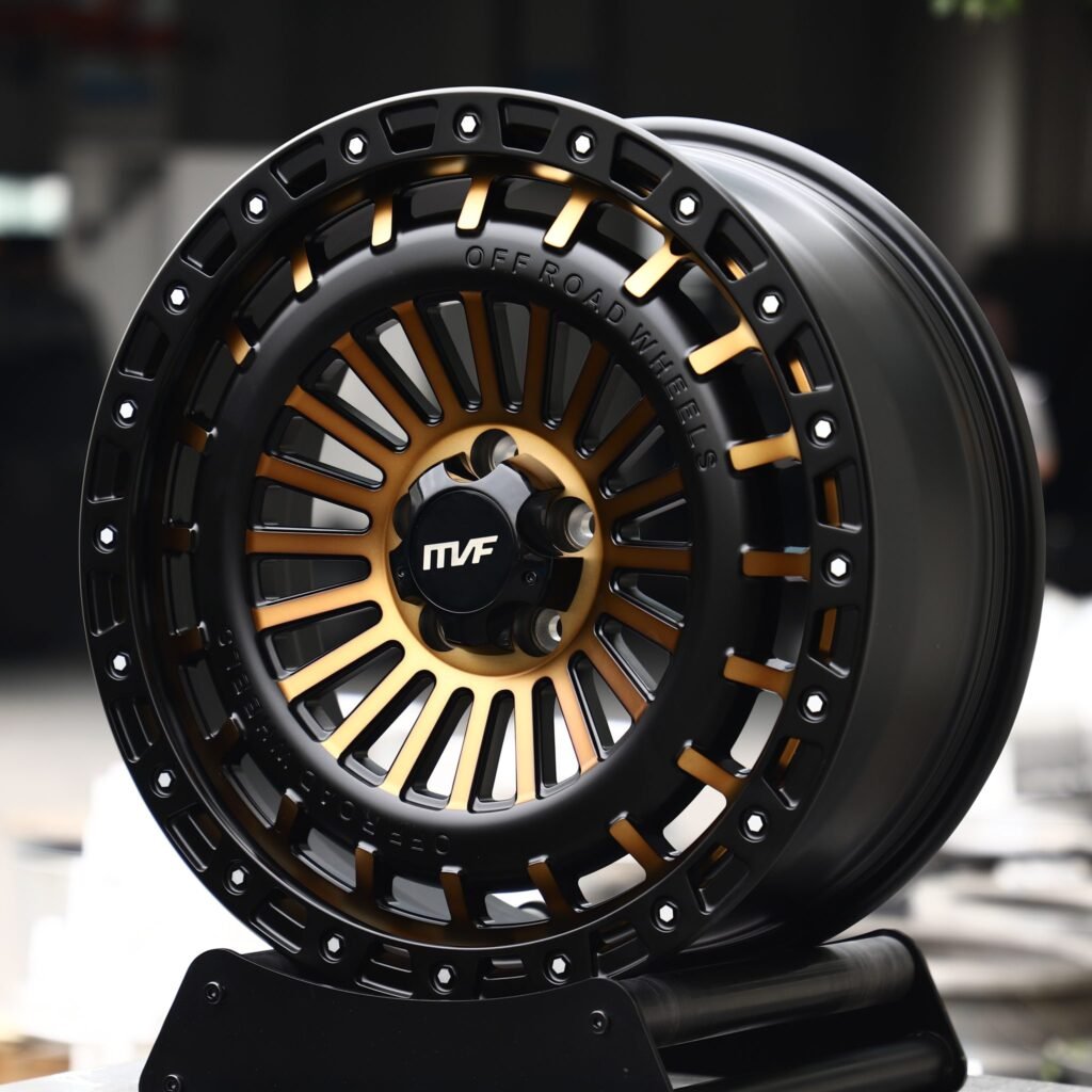 Jeep Gladiator wheels – Bronze / Black Multi-Spoke Beadlock (MVF-Style), angled view