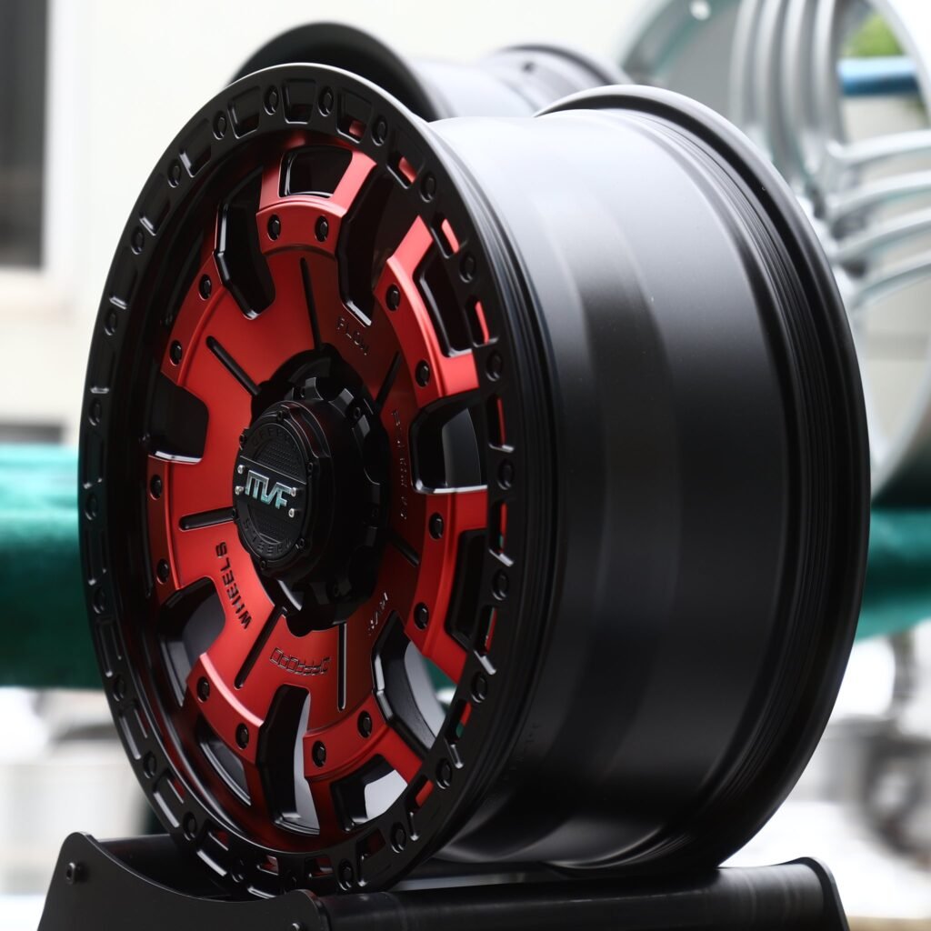 6x135 wheels – Red / Black Windowed Disc (MVF-Style), side view