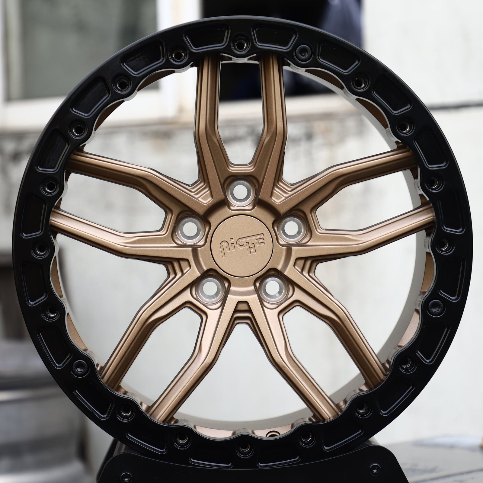 Jeep Wrangler JL wheels – Bronze 5 Split-Spoke Beadlock (Niche-Style), front view