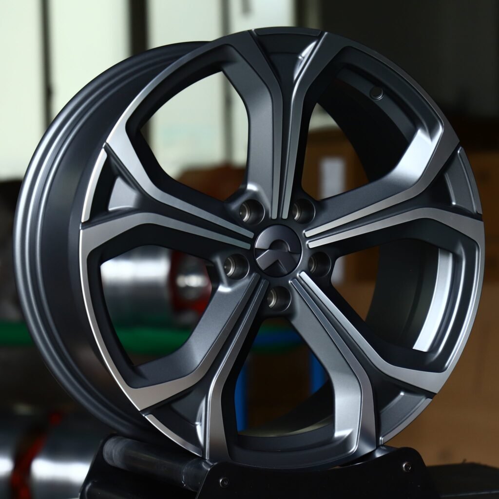 5x120 wheels – Matte Gunmetal Machined 5-Spoke (NIO OEM-Style), side view