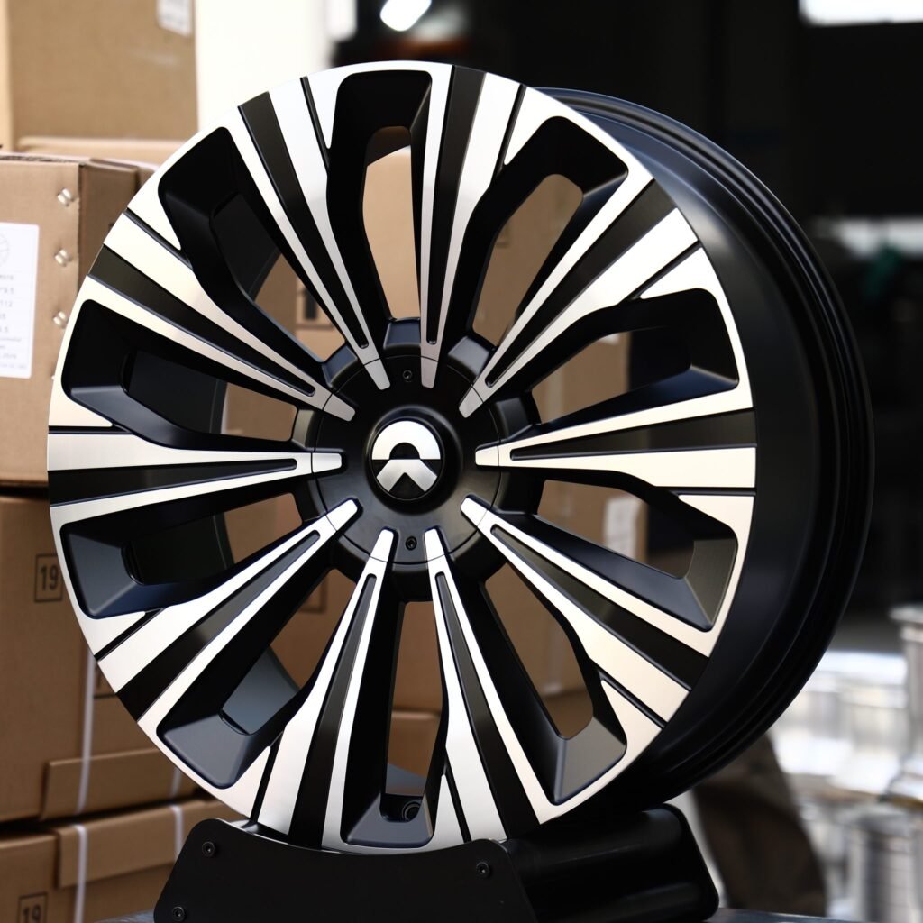 NIO ES6 wheels – Satin Black Machined Twin Multi-Spoke (NIO OEM-Style), angled view
