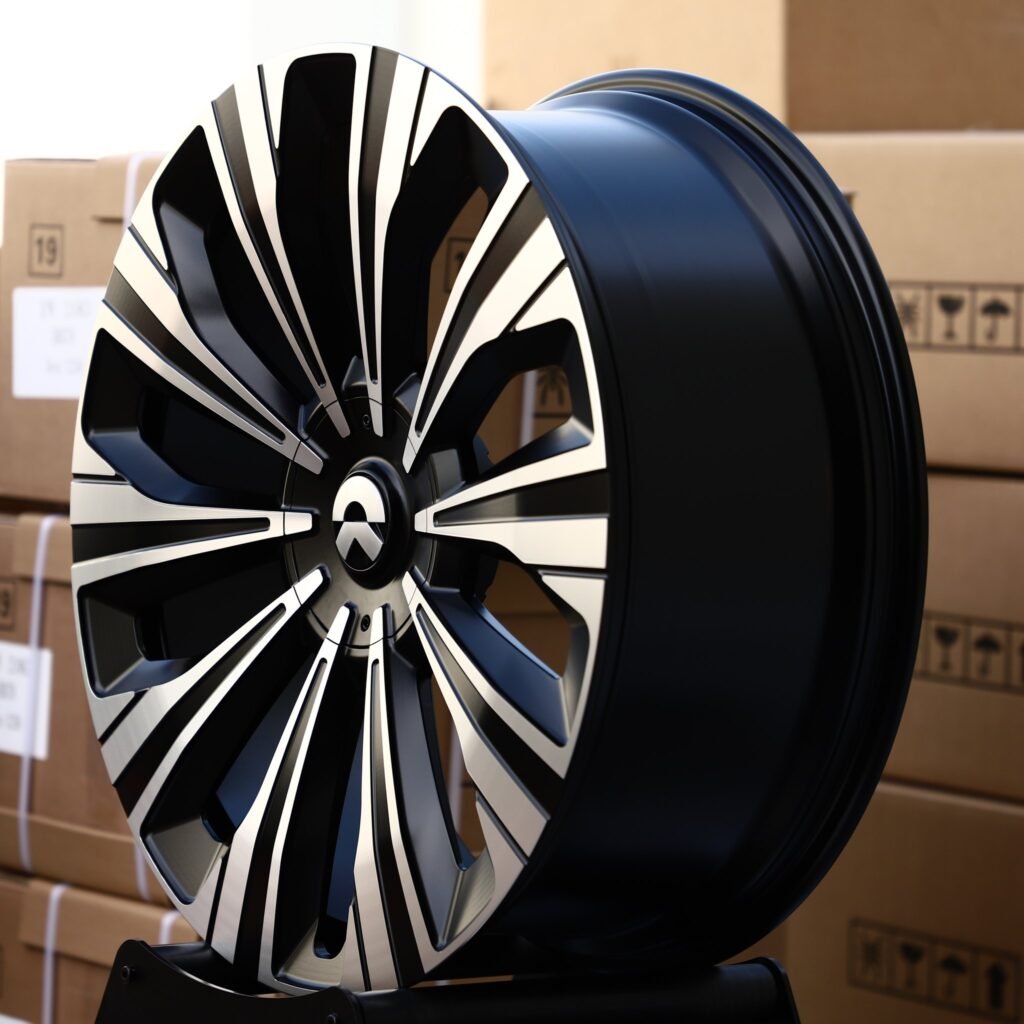 5x120 wheels – Satin Black Machined Twin Multi-Spoke (NIO OEM-Style), side view