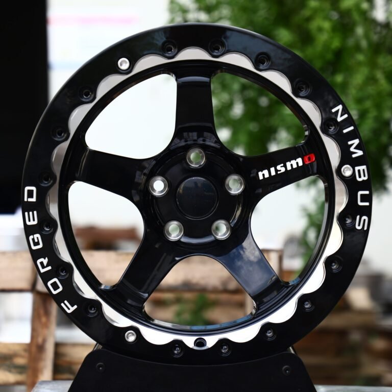 Nissan GT-R wheels – Gloss Black 5-Spoke Beadlock (Nismo-Style), front view