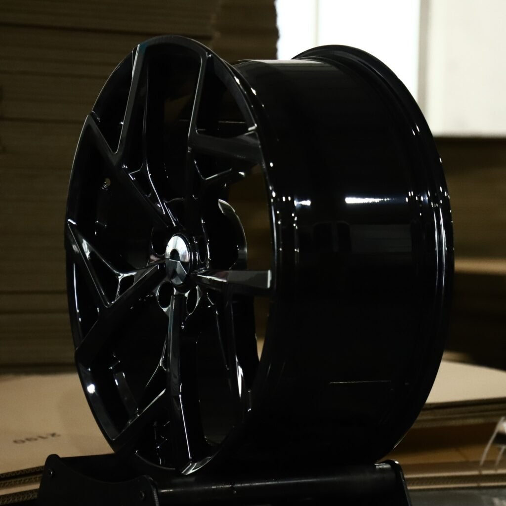 5x114.3 wheels – Gloss Black 5-Spoke Directional Blade, side view