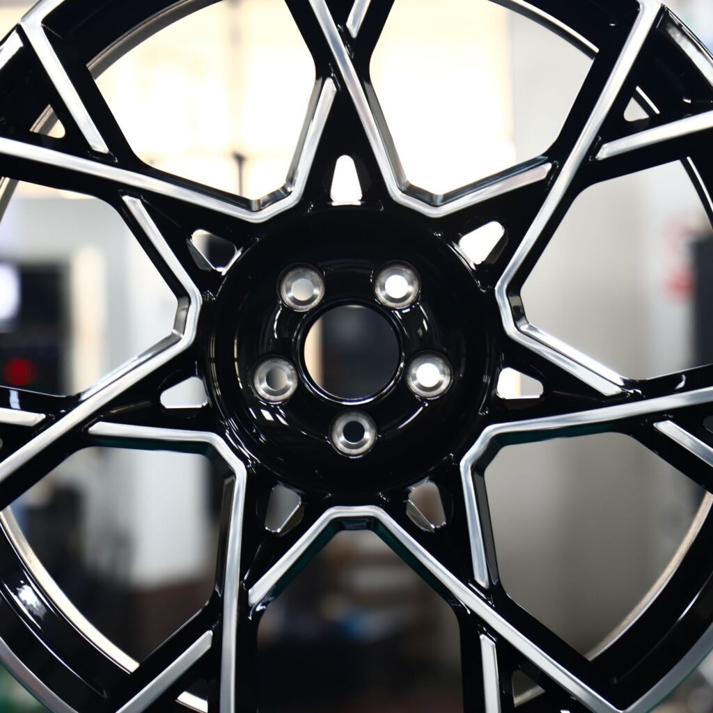 Tesla Model 3 wheels – Gloss Black Machined 5-Star Split-Spoke, lip and barrel detail