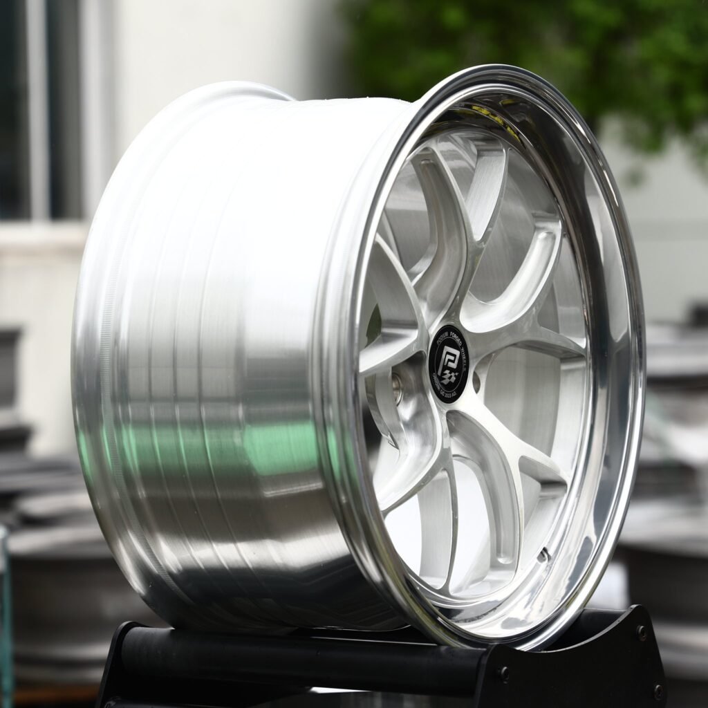 Infiniti Q50 wheels – Brushed Silver 5 Y-Spoke Polished Deep Lip, angled view