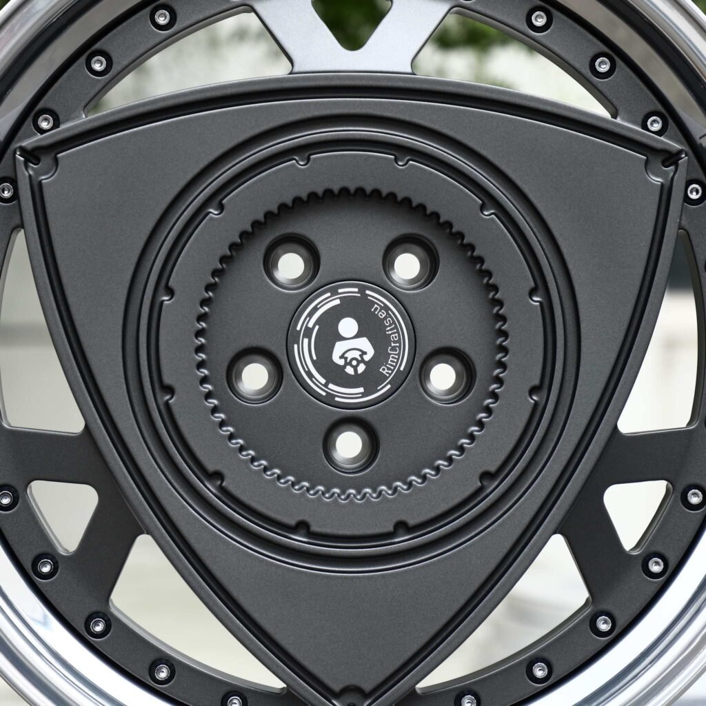 5x114.3 wheels – Matte Black Rotor Disc 2-Piece Polished Deep Lip, side view