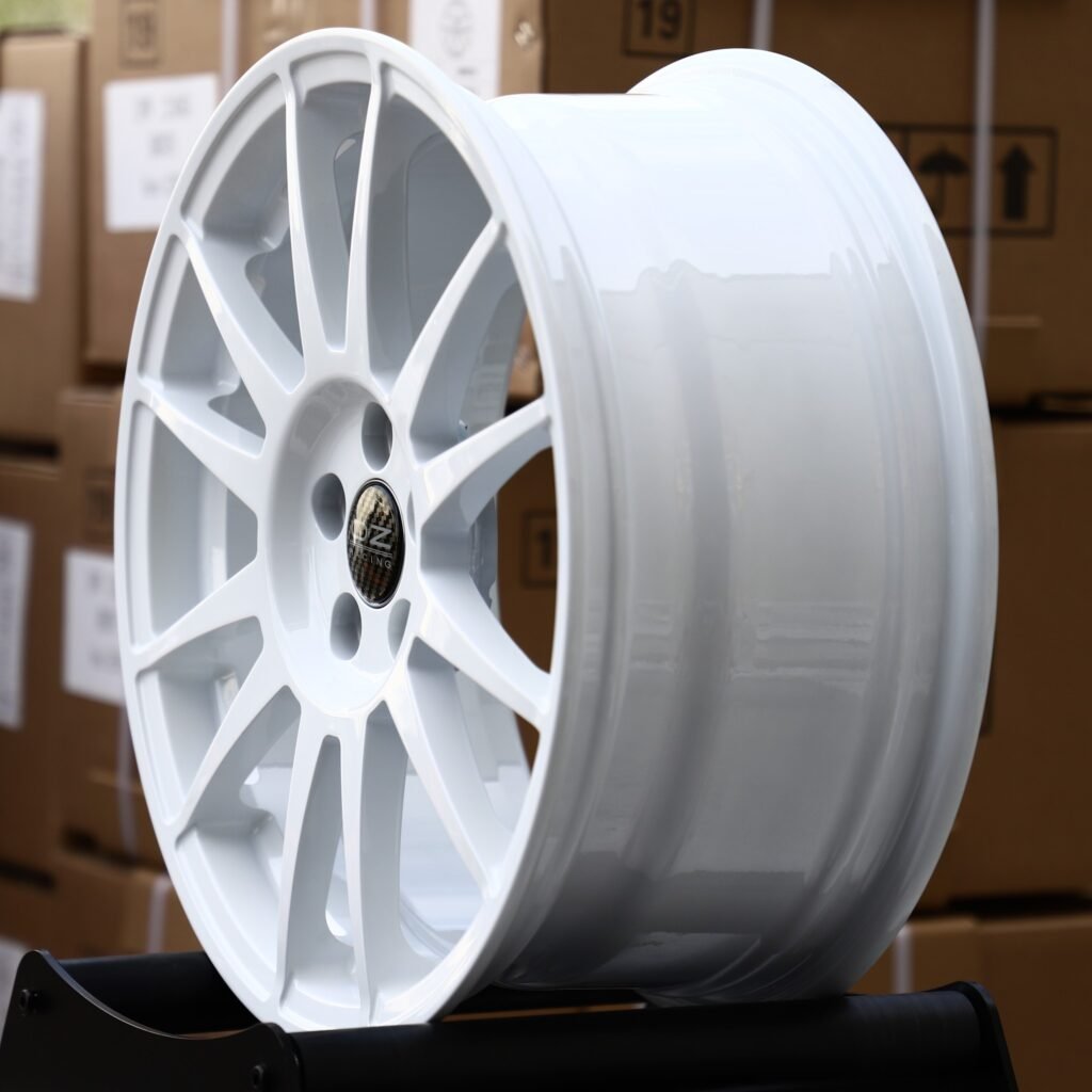 4x100 wheels – Gloss White 15-Spoke (OZ Racing-Style), side view