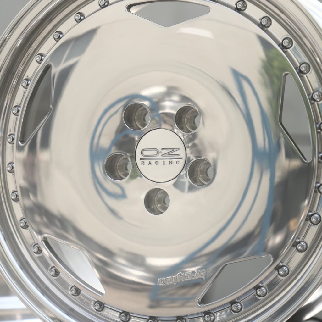 5x114.3 wheels – Polished Turbofan Dish Riveted Lip (OZ Racing-Style), side view